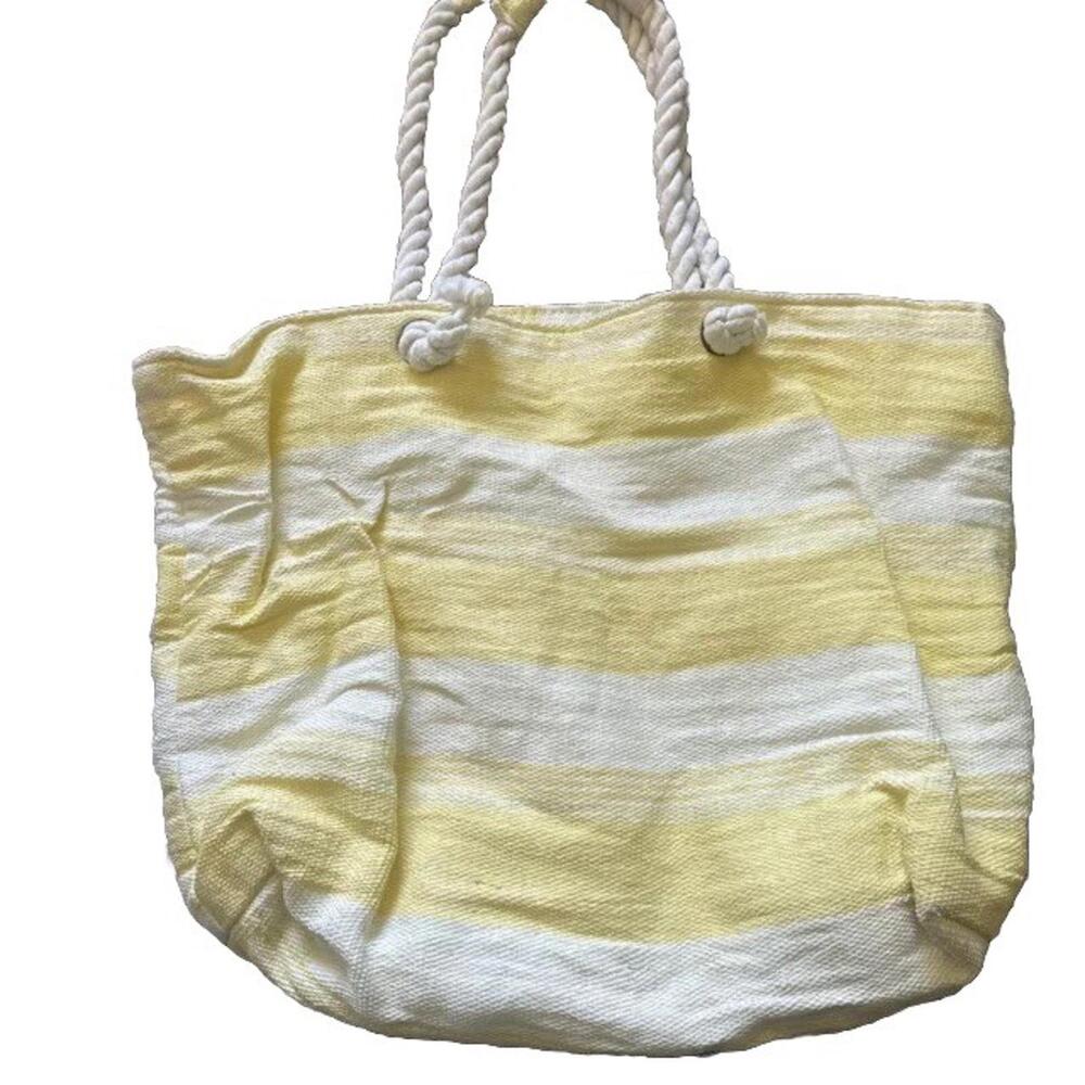 Sun N Sand Tote Women's Yellow Striped Tote Beach Bag‎ Handbag Rope Straps